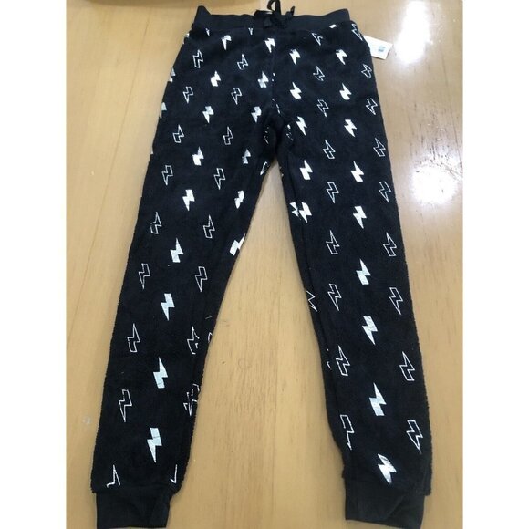 Girls Junior Lightning Bolt Lounge Sleep PJ Pants Medium Black New - Picture 1 of 5